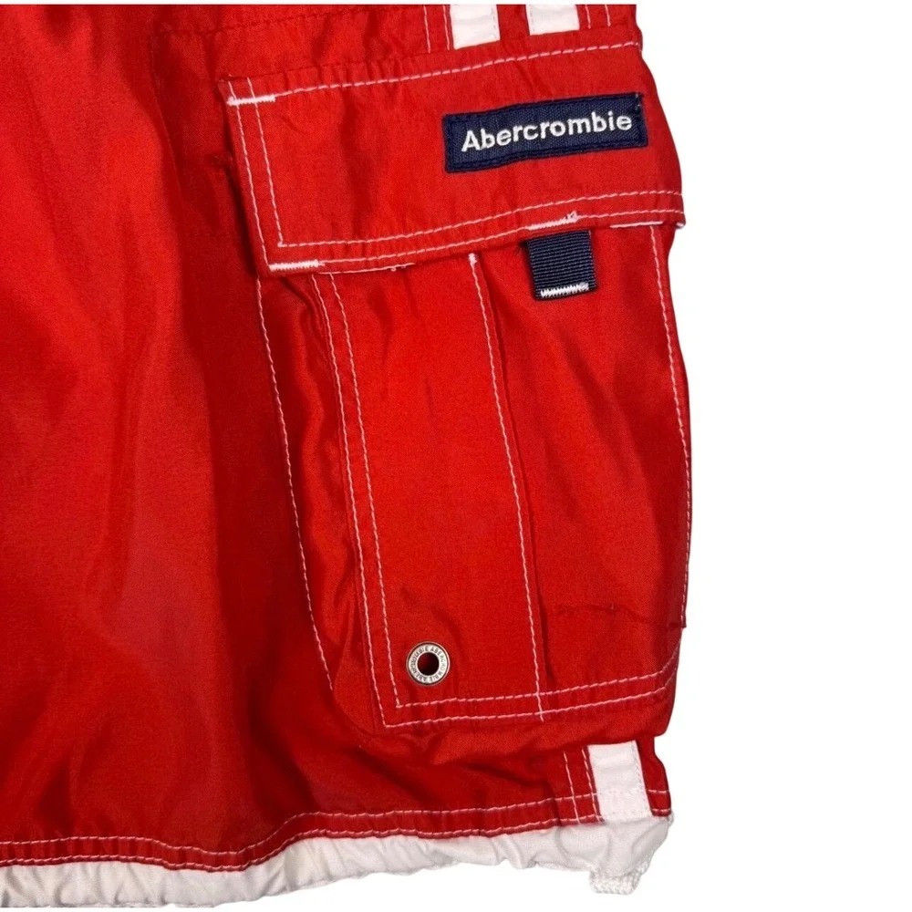 Abercrombie Tugger Board Shorts Mens XL Red Excellent Y2K Cargo Stripe 18.5
